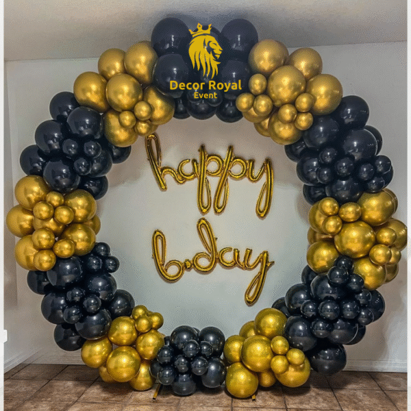 Birthday Balloon Decoration in Kolkata – Luxury Black & Gold Balloon Ring