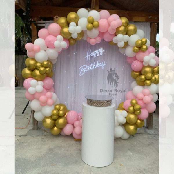 Birthday Balloon Decoration in Kolkata – Pink & Gold Birthday Ring Backdrop
