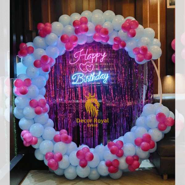 Birthday Balloon Decoration in Kolkata – Pink and White Balloon Decor