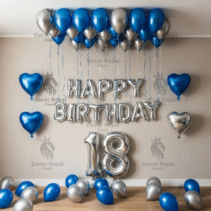Birthday Balloon Decoration in Kolkata – 18th Birthday Blue & Silver Decor