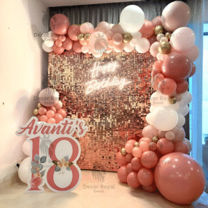 Birthday Balloon Decoration in Kolkata – 18th Birthday Rose Gold Backdrop