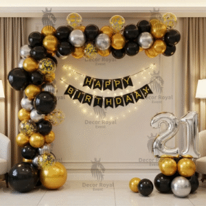 Birthday Balloon Decoration in Kolkata – 21st Birthday Black & Gold Decor