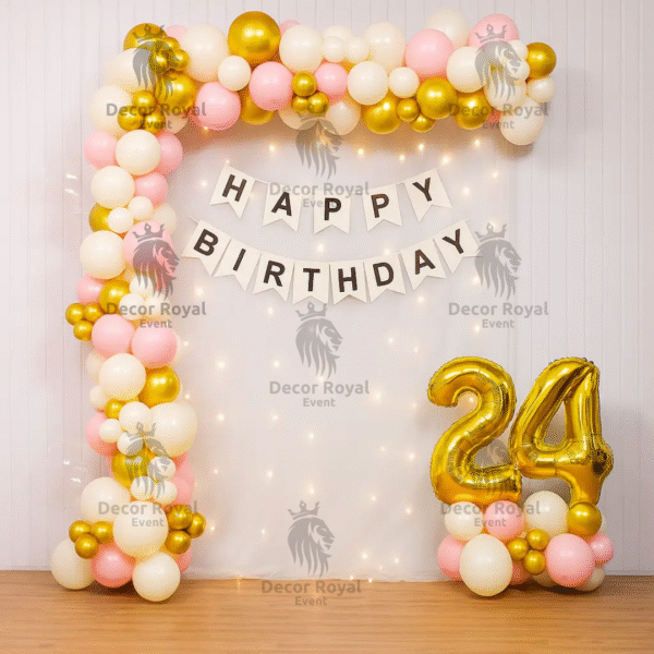 Birthday Balloon Decoration in Kolkata – 24th Birthday Gold Balloon Decor