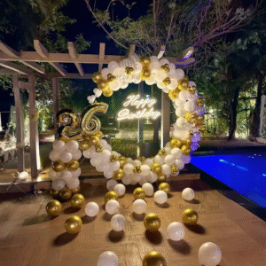Birthday Balloon Decoration in Kolkata – 26th Birthday Gold & White Decor
