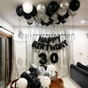 Birthday Balloon Decoration in Kolkata – 30th Birthday Black & Silver Decor