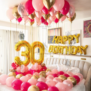 Birthday Balloon Decoration in Kolkata – 30th Birthday Gold & Pink Decor
