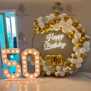 Birthday Balloon Decoration in Kolkata – 50th Birthday Gold & White Decor
