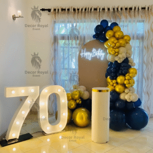 Birthday Balloon Decoration in Kolkata – 70th Birthday Navy & Gold Decor