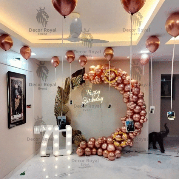 Birthday Balloon Decoration in Kolkata – 70th Birthday Rose Gold Decor