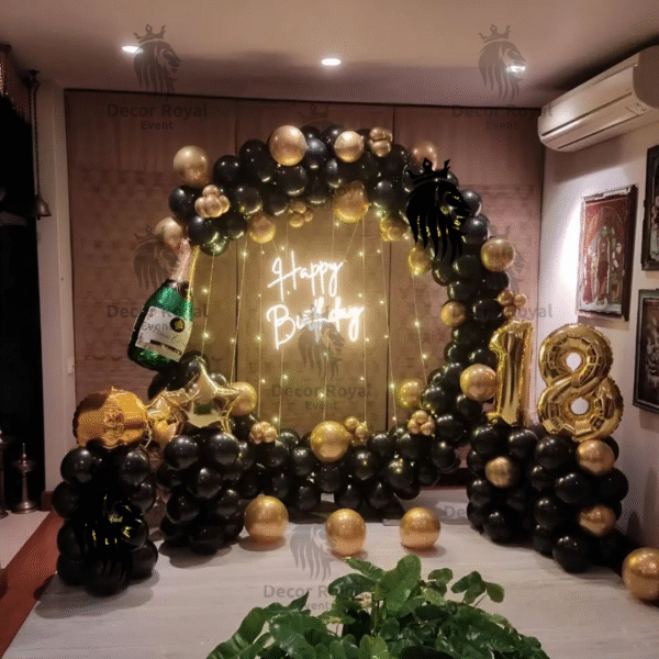 Birthday Balloon Decoration in Kolkata – Black & Gold 18th Birthday Decor