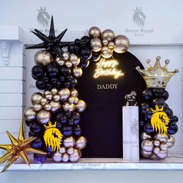Birthday Balloon Decoration in Kolkata – Black & Gold Birthday Backdrop