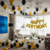Birthday Balloon Decoration in Kolkata – Black & Gold Birthday Room Decor