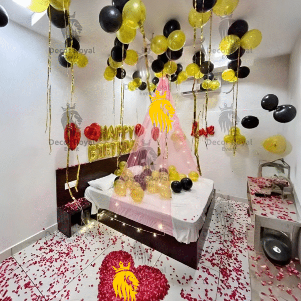 Birthday Balloon Decoration in Kolkata – Black & Gold Birthday Room Decor (3)