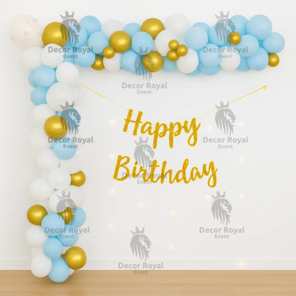 Birthday Balloon Decoration in Kolkata – Blue & Gold Birthday Decor