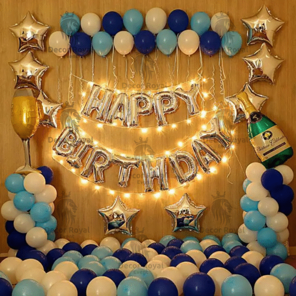 Birthday Balloon Decoration in Kolkata – Blue & Silver Birthday Decor