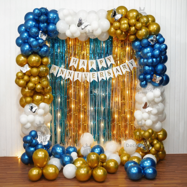 Anniversary Balloon Decoration in Kolkata – Blue and Gold Anniversary Decor
