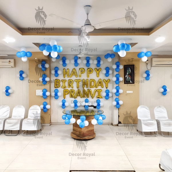Birthday Balloon Decoration in Kolkata – Blue and White Birthday Setup