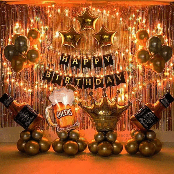 Birthday Balloon Decoration in Kolkata – Gold & Black Birthday Backdrop