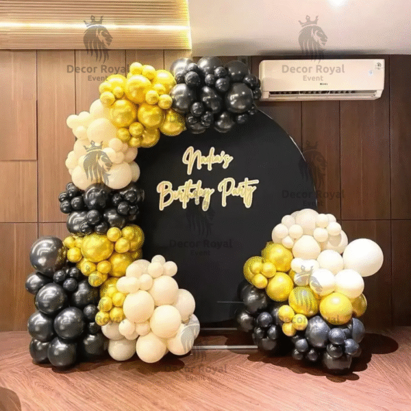 Birthday Balloon Decoration in Kolkata – Golden & Black Birthday Backdrop