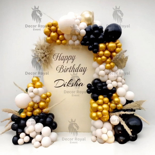 Birthday Balloon Decoration in Kolkata – Golden & White Birthday Decor