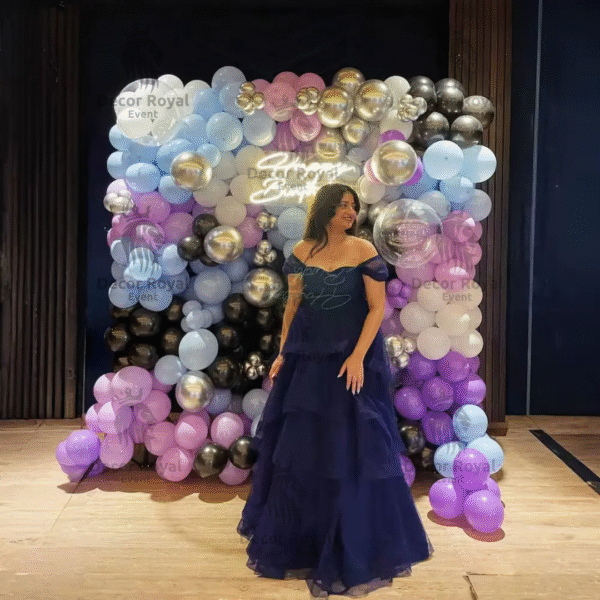 Birthday Balloon Decoration in Kolkata – Pastel & Silver Balloon Wall