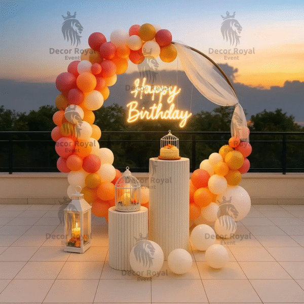 Birthday Balloon Decoration in Kolkata – Peach & White Birthday Decor