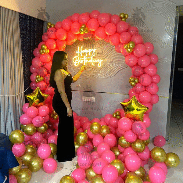 Birthday Balloon Decoration in Kolkata – Pink & Gold Birthday Balloon Ring