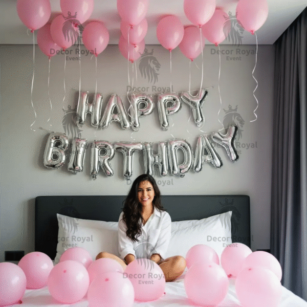 Birthday Balloon Decoration in Kolkata – Pink & Silver Birthday Decor