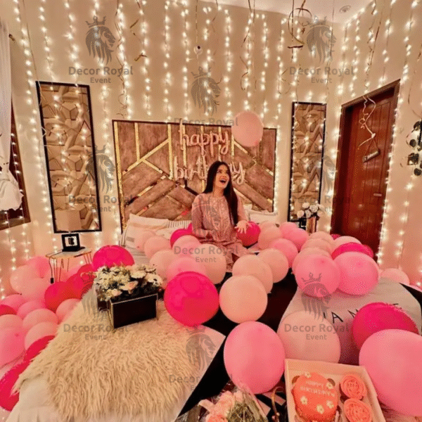 Birthday Balloon Decoration in Kolkata – Pink & White Birthday Balloons