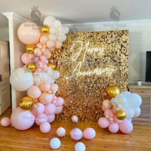 Anniversary Balloon Decoration in Kolkata – Pink and Gold Sequin Anniversary Decor