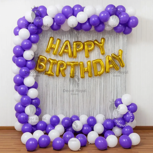 Birthday Balloon Decoration in Kolkata – Purple & Gold Birthday Decor
