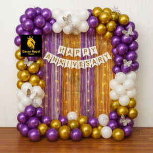 Anniversary Balloon Decoration in Kolkata – Purple & Gold Butterfly Anniversary Decor