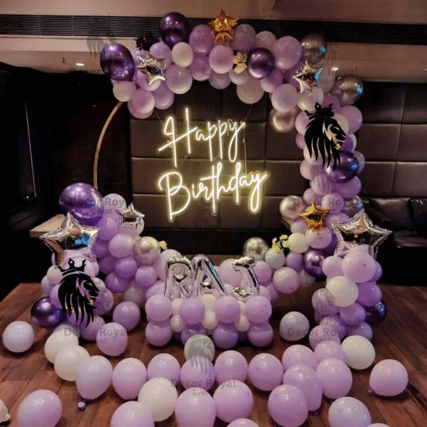 Birthday Balloon Decoration in Kolkata – Purple & White Birthday Balloon Decor