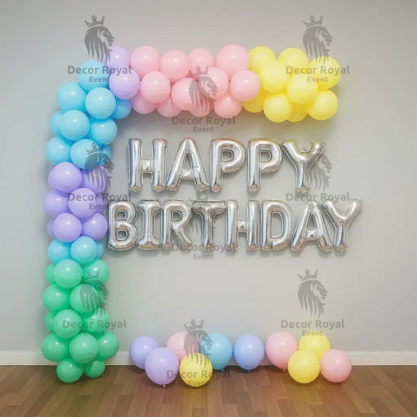 Birthday Balloon Decoration in Kolkata – Rainbow Pastel Birthday Decor
