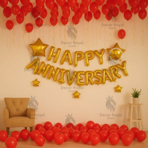 Anniversary Balloon Decoration in Kolkata – Red & Gold Anniversary Balloon Decor