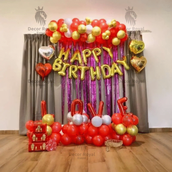 Birthday Balloon Decoration in Kolkata – Red & Gold Birthday Decor