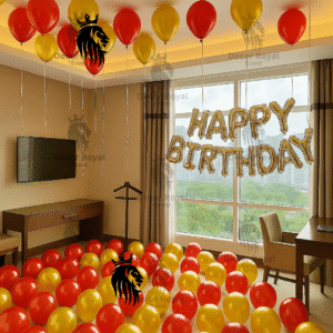 Birthday Balloon Decoration in Kolkata – Red & Gold Birthday Room Decor