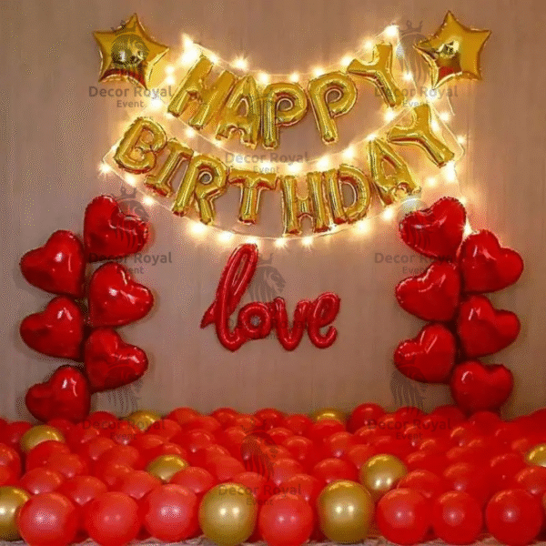 Birthday Balloon Decoration in Kolkata – Red & Gold Romantic Birthday Decor