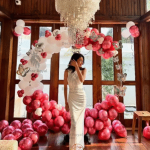 Birthday Balloon Decoration in Kolkata – Red & White Butterfly Balloon Decor