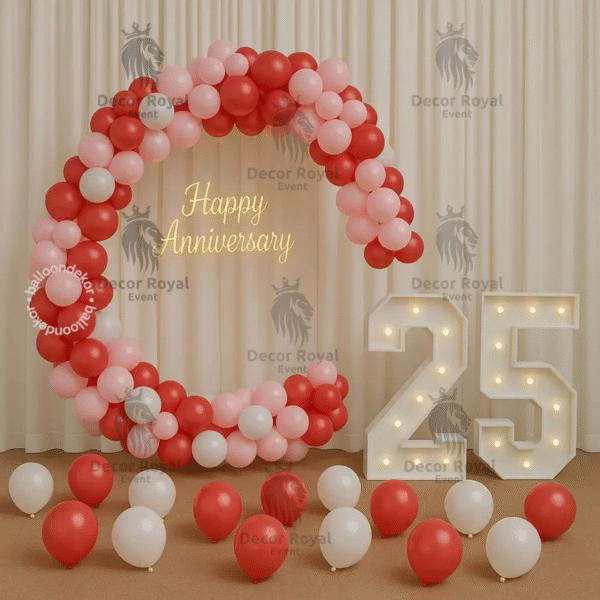 Anniversary Balloon Decoration in Kolkata – Red and Pink Circle Balloon Decor