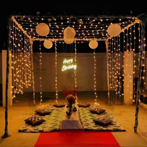 Rooftop Birthday Celebration Fairy Lights Setup – Birthday Balloon Decoration in Kolkata