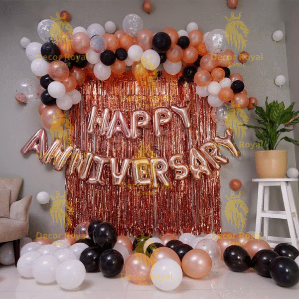 Anniversary Balloon Decoration in Kolkata – Rose Gold Anniversary Balloon Decor