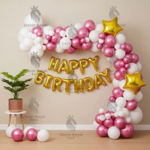 Rose Gold Happy Birthday Decor – Birthday Balloon Decoration in Kolkata