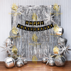 Anniversary Balloon Decoration in Kolkata – Silver Disco Anniversary Decor