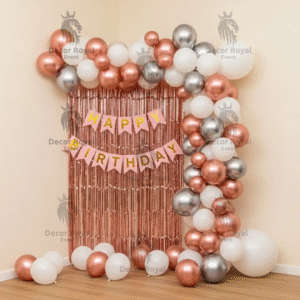 Silver & Rose Gold Birthday Decor – Birthday Balloon Decoration in Kolkata