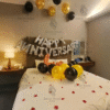 Anniversary Balloon Decoration in Kolkata – Silver and Black Anniversary Room Decor