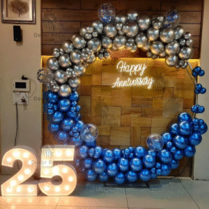 Anniversary Balloon Decoration in Kolkata – Silver and Blue 25th Anniversary Decor
