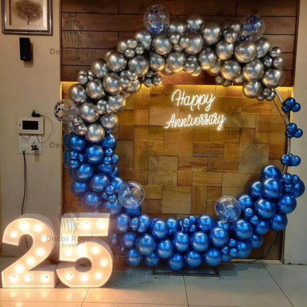 Anniversary Balloon Decoration in Kolkata – Silver and Blue 25th Anniversary Decor