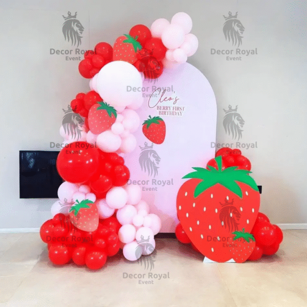 Strawberry Themed Birthday Decor – Birthday Balloon Decoration in Kolkata