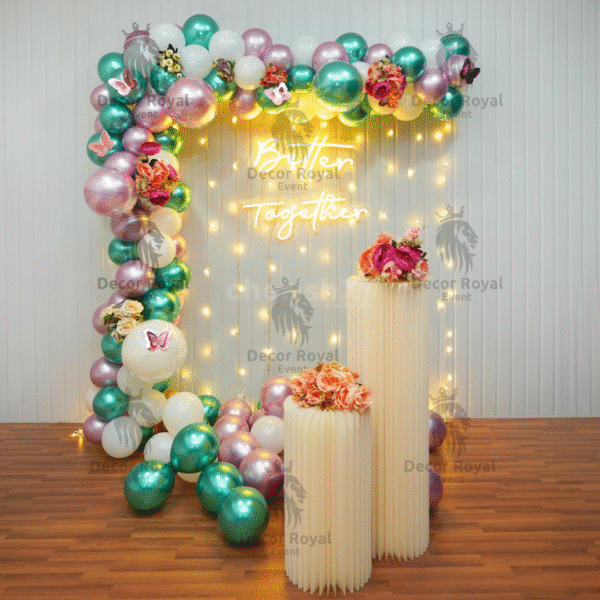 Anniversary Balloon Decoration in Kolkata – Teal & Rose Gold Balloon Decor